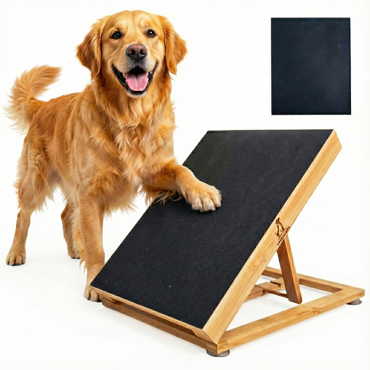 Bamboo Dog Nail Scratch Board Adjustable Non Slip Nail Filing Ramp for Dogs, Includes Extra Sandpaper, Natural Stress Free Alternative to Nail Clippers & Grinders