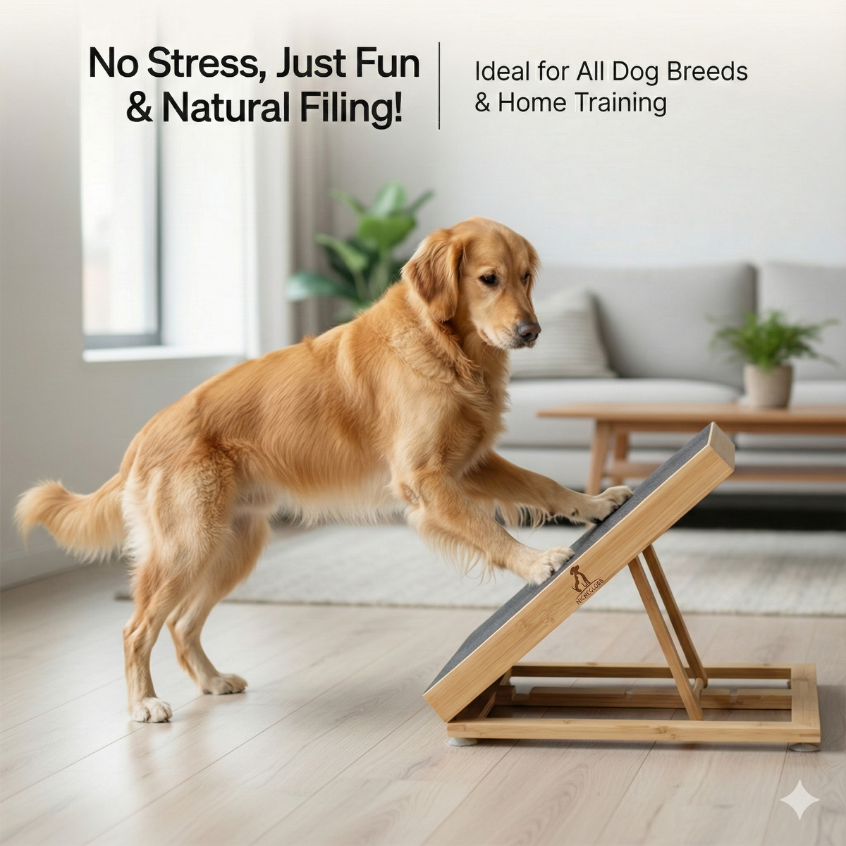 Bamboo Dog Nail Scratch Board Adjustable Non Slip Nail Filing Ramp for Dogs, Includes Extra Sandpaper, Natural Stress Free Alternative to Nail Clippers & Grinders